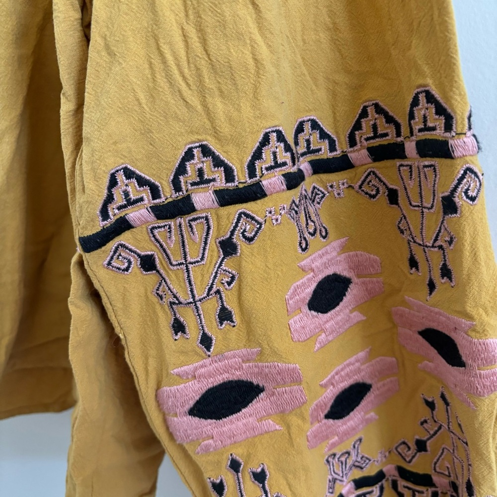 Embroidered Mustard Tie Blouse - Picture 4 of 4